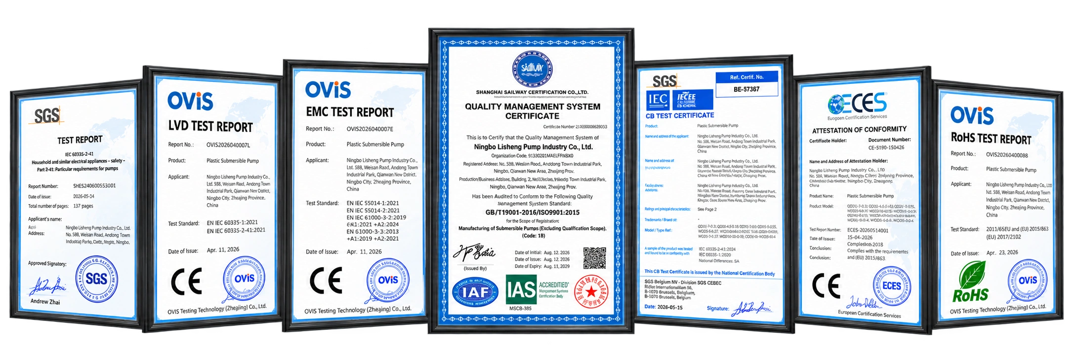 Selected YARDPUMP quality and compliance certificates